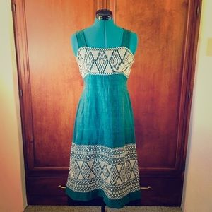 Green and White Cotton Midi Dress